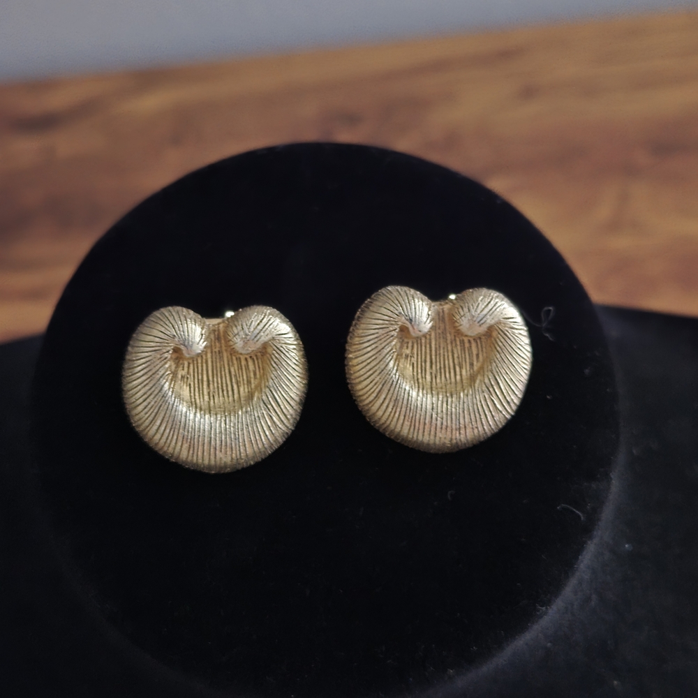 Vintage Gold Textured Clip-On Earrings By Bergere